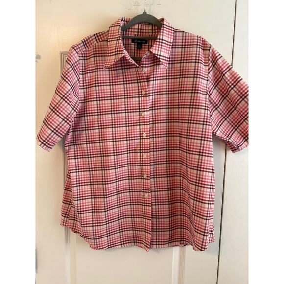 Lands' End Other - Lands' End Men's Pink and Red Plaid Button Up Short Sleeve Shirt size XL